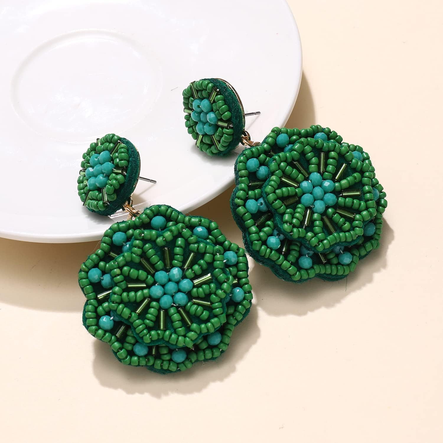Statement Beaded Drop Earrings for Women Layered Bead Dangle Earrings